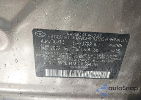 2013 Hyundai Elantra Gls from USA, damaged, VIN 5NPDH4AE4DH394669